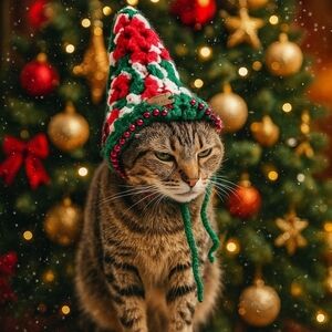 Handmade Christmas Santa Hat for Pets Hand Knit Crochet Hat for Cats Dogs Granny